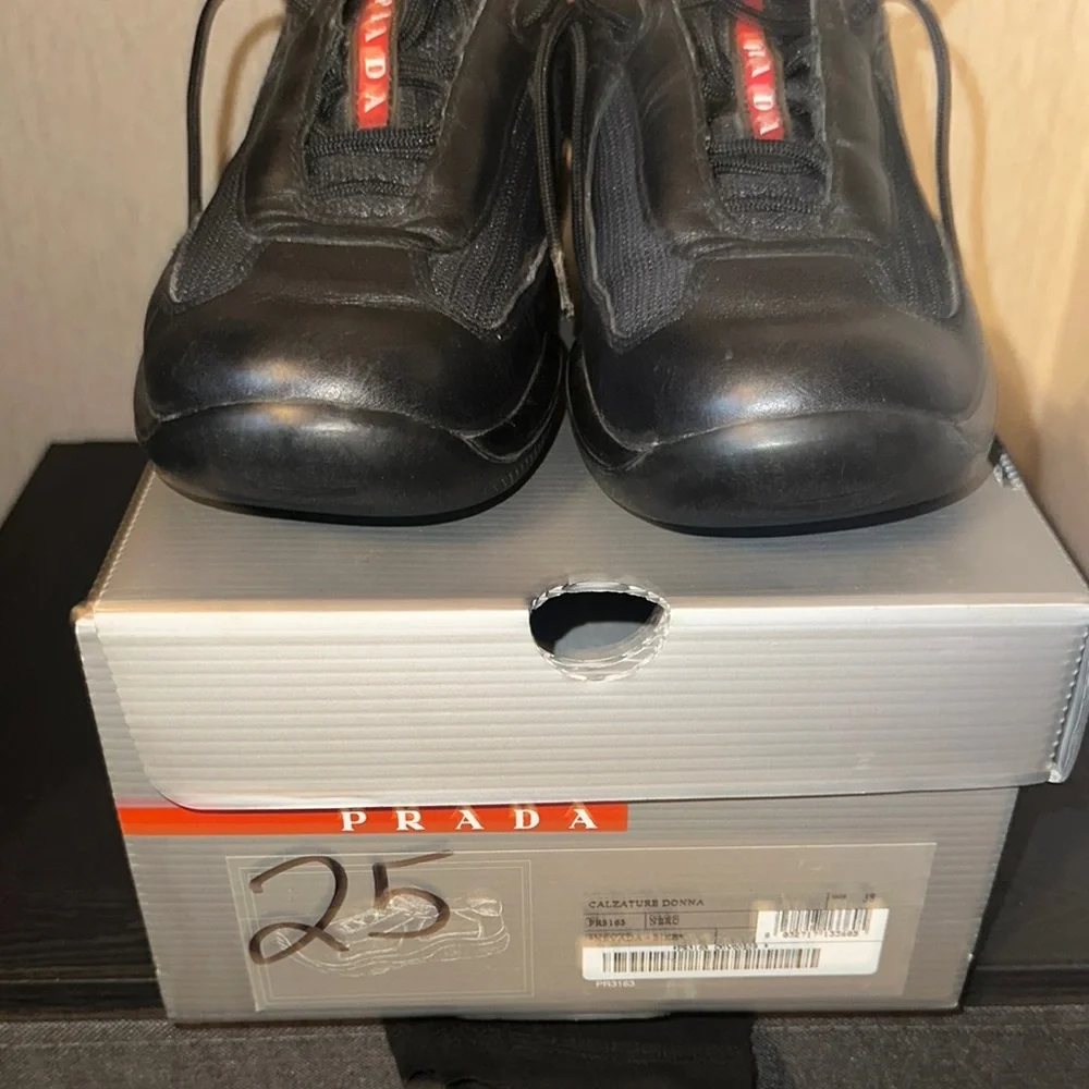 Prada Black Sneakers with Red Logo Tape - Picture 4 of 9